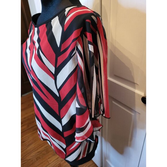 Red/Black Stripe Chiffon Blouson Blouse Cato 18/20 Boho Festive Brunch Church 00 - Picture 9 of 10